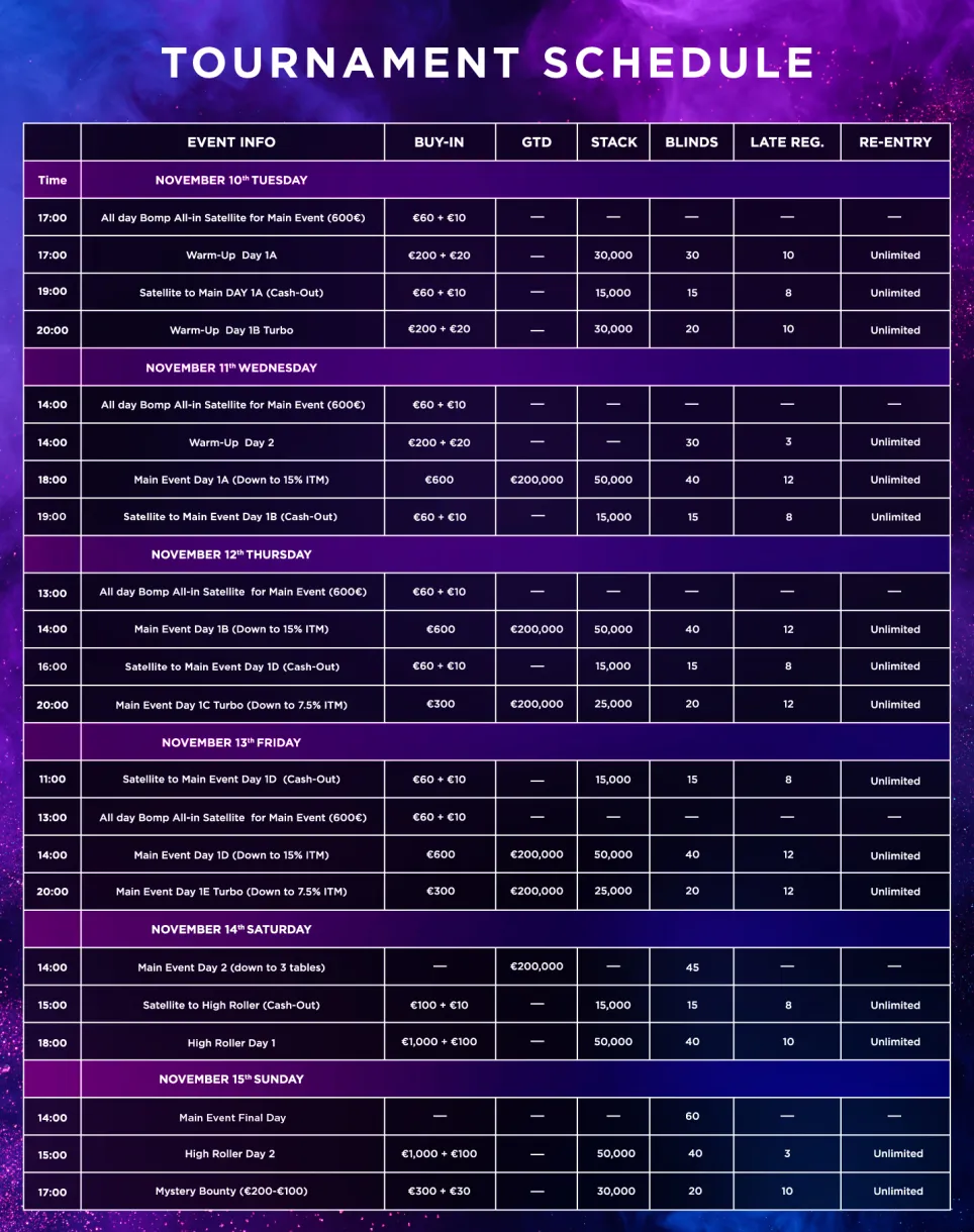 poker schedule november